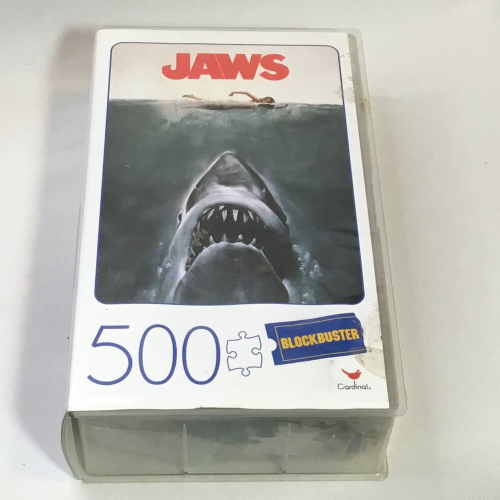 Vtg 500pc Jaws Movie Shark Puzzle New In Retro Blockbuster VHS Style Video Case